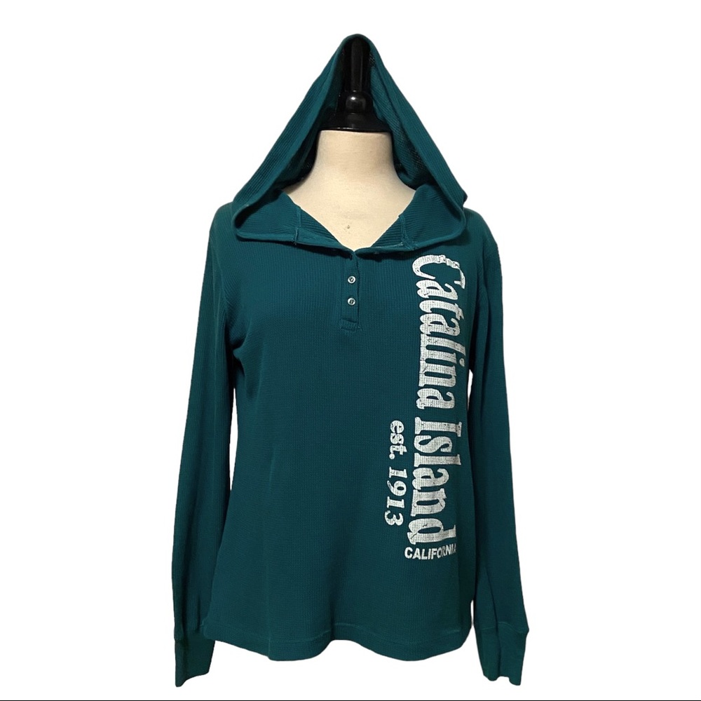 Catalina Island Long Sleeve Hooded Women’s Shirt Teal XL California Travel